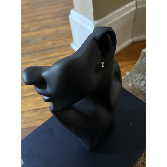 14K Gold Dainty Key Stud Earring Cubic Zirconia Heart - Picture 8 of 14